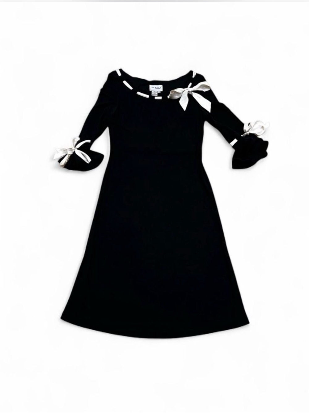 Vintage Papell Boutique Black Ribbon Bell Sleeve Dress Sz 8P